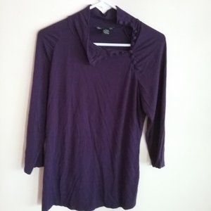 Grace Women's Purple Long Sleeve Buttoned Turtle Neck Blouse Top Sz L